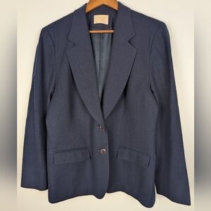 Vintage Pendleton Navy 100% Pure Virgin Wool Blazer Size 16 Preppy Academia